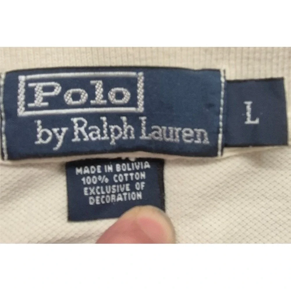 Polo Ralph Lauren‎ Men's Off White Polo Shirt LG green pony logo pullover Cotton